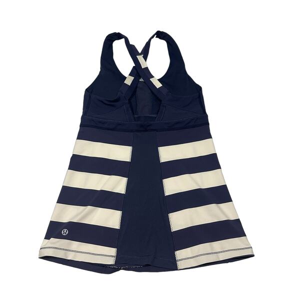 Lululemon Striped Navy Blue Stuff Your Bra Criss Cross Tank Top, Sz 6 - Picture 2 of 9